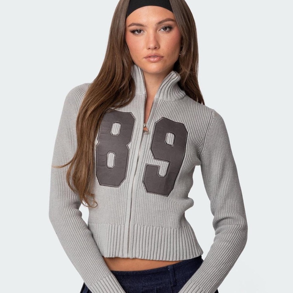 Edikted Gray Varsity Jacket with Black Accents
